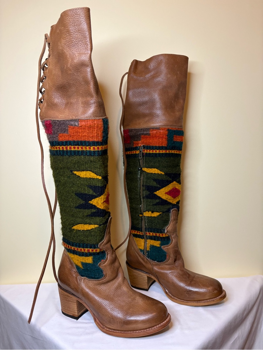 Freebird by Steven Brown Leather Over-the-Knee Boots with Multicolor Knit Size 8